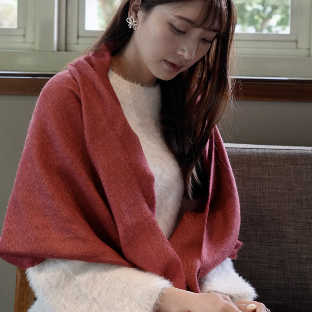 秘魯頂級皇家羊駝毛Royal Alpaca寬版圍巾披肩-酒漬蕃茄BF15