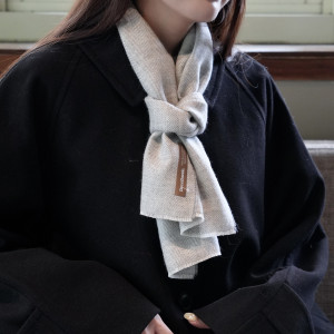 秘魯頂級皇家羊駝毛Royal Alpaca短版圍巾-經典霧灰人字紋BF16