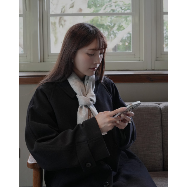 秘魯頂級皇家羊駝毛Royal Alpaca短版圍巾-經典霧灰人字紋BF16