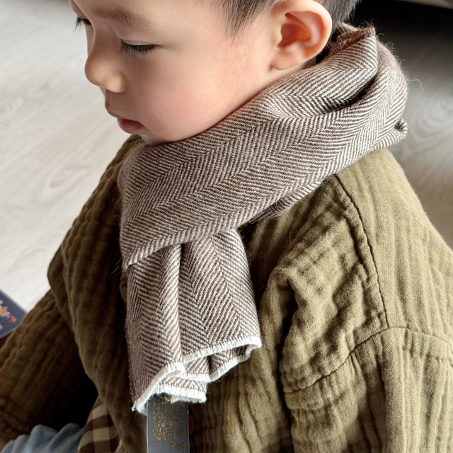 秘魯頂級皇家羊駝毛Royal Alpaca短版圍巾-摩卡慕斯人字紋BF13