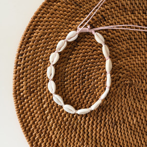峇里島手工可調式貝殼腳鍊-經典貝殼粉繩
