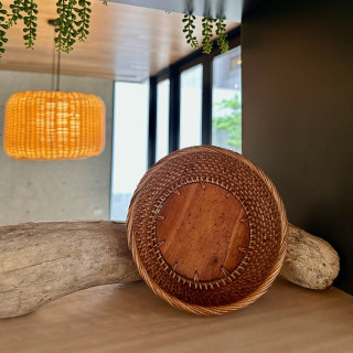 印尼手工藤編圓形拼接置物籃