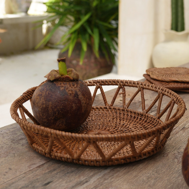 印尼手工ATA藤編圓型簍空置物籃