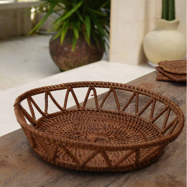 印尼手工ATA藤編圓型簍空置物籃