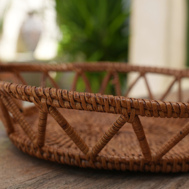 印尼手工ATA藤編圓型簍空置物籃