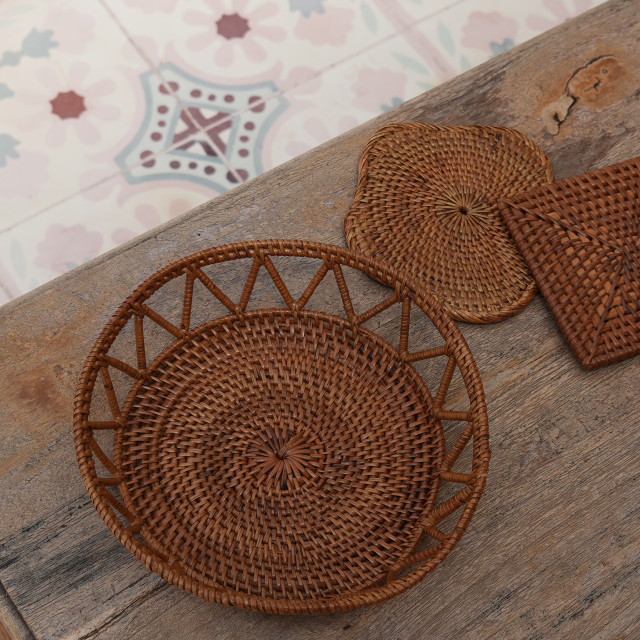 印尼手工ATA藤編圓型簍空置物籃