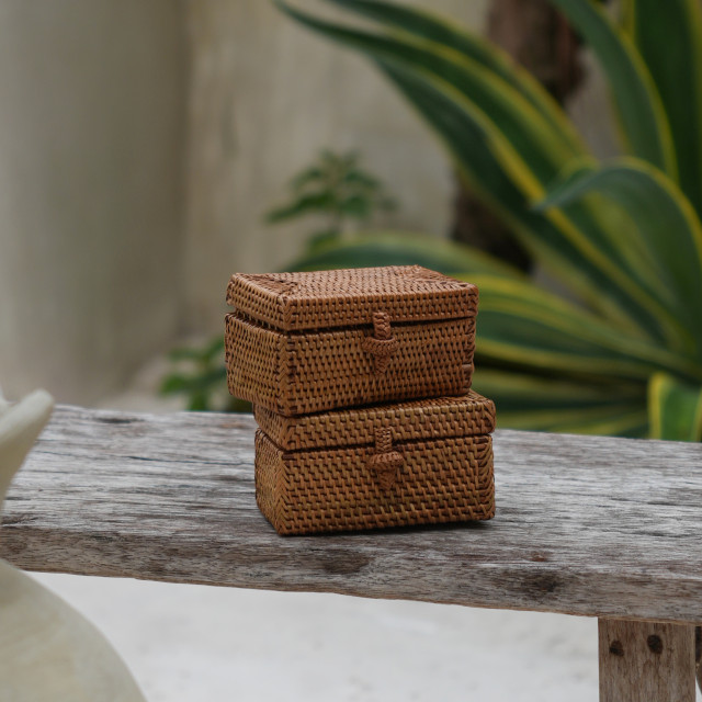 印尼手工藤編方形飾品盒