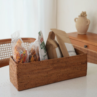 印尼手工ATA藤編長方扁型置物籃（大）