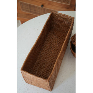 印尼手工ATA藤編長方扁型置物籃（大）
