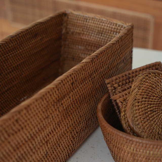 印尼手工ATA藤編長方扁型置物籃（大）