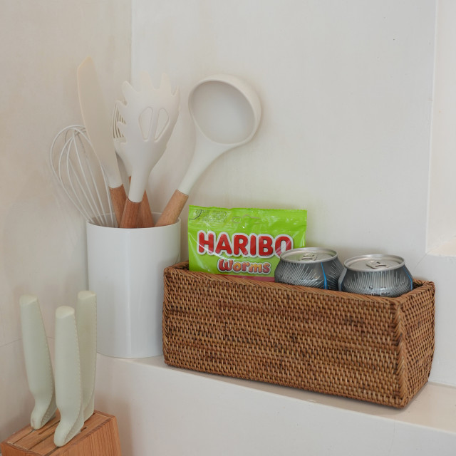 印尼手工ATA藤編長方扁型置物籃（小）