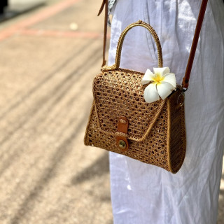 印尼藤編手工兩用牛皮凱莉包