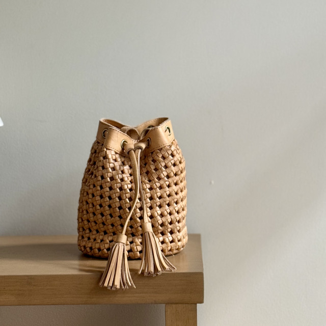 印尼手工真皮編織水桶包