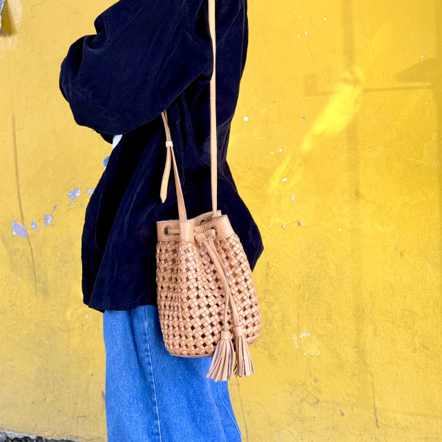 印尼手工真皮編織水桶包