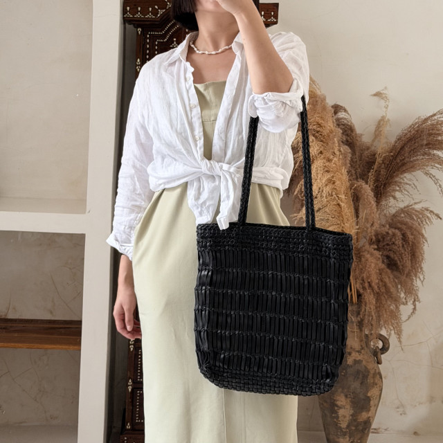 手工皮革編織托特包