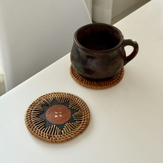 印尼手工藤編杯墊-圖騰太陽