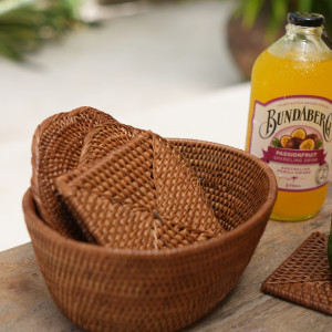 印尼手工藤編方形杯墊