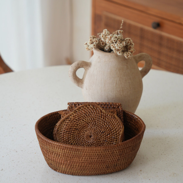 印尼手工藤編方形杯墊