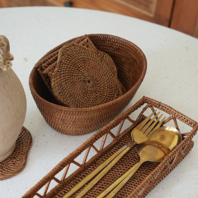 印尼手工藤編方形杯墊