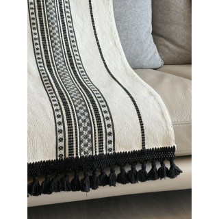 墨西哥腳踏織布編織桌布桌巾桌旗-黑白