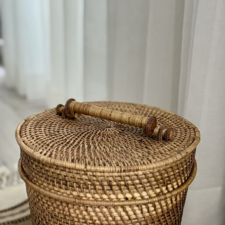 印尼手工藤編收納桶-茶棕色