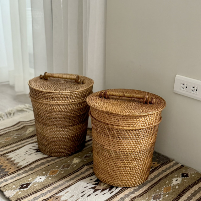 印尼手工藤編收納桶-水洗白
