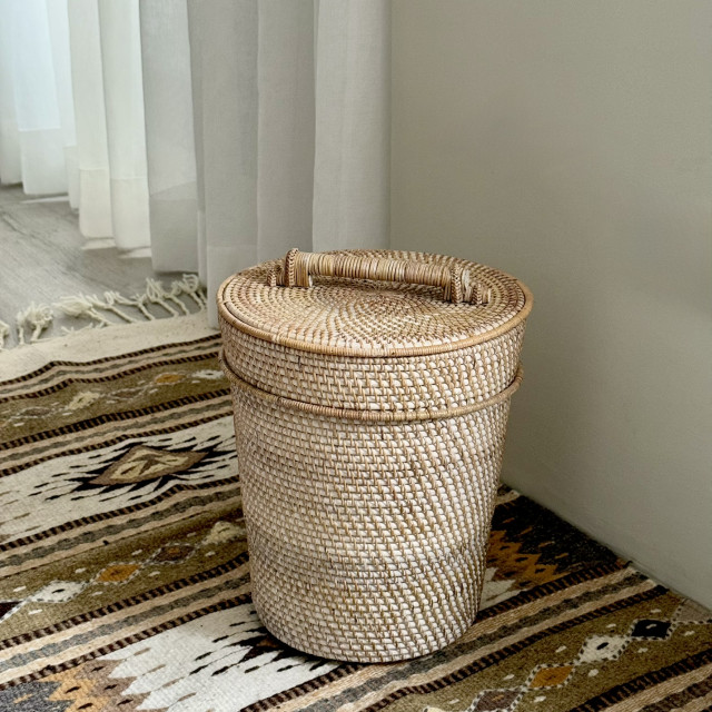 印尼手工藤編收納桶-水洗白