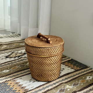 印尼手工藤編收納桶-自然藤