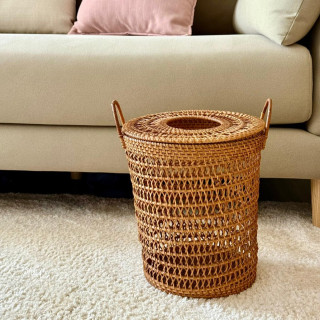 印尼手工藤編簍空編織收納桶