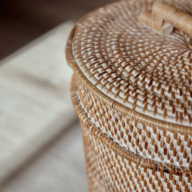 印尼手工藤編收納桶-水洗白