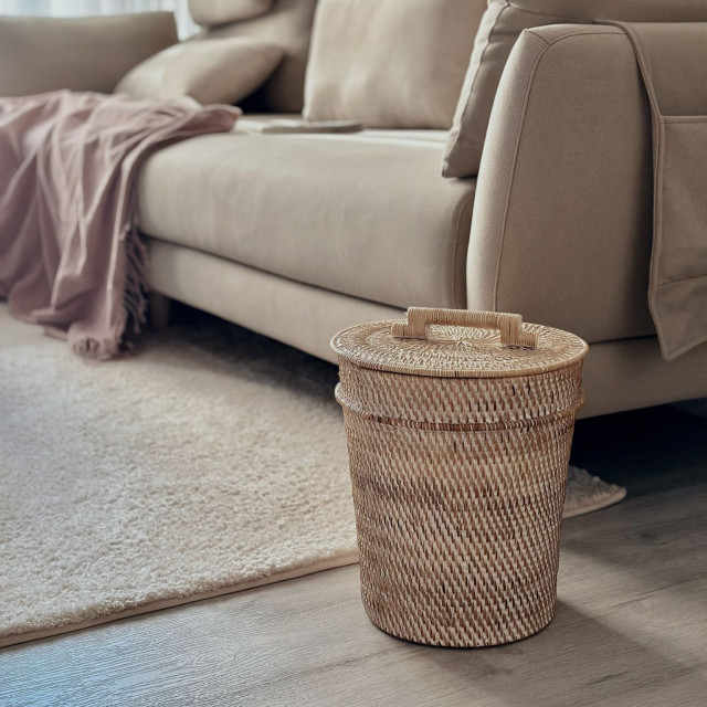 印尼手工藤編收納桶-水洗白