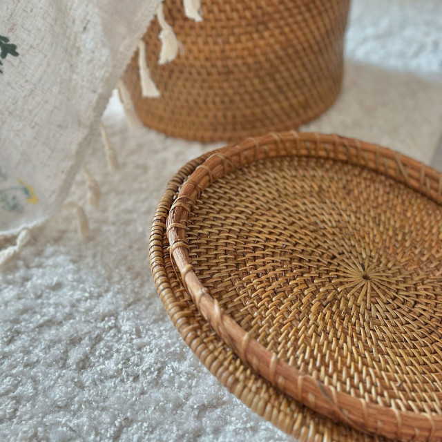 印尼手工藤編收納桶-自然藤