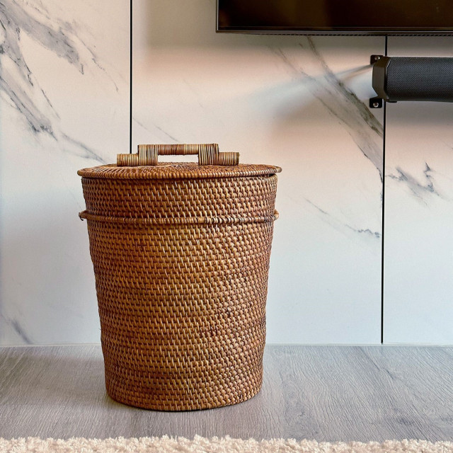 印尼手工藤編收納桶-自然藤