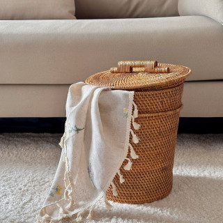 印尼手工藤編收納桶-自然藤