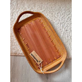 印尼手工藤編拼接長方型托盤