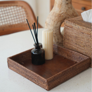 印尼手工ATA藤編方型拼木盤