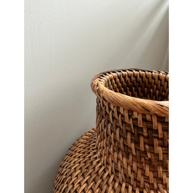 印尼手工藤編拼接木頭花瓶-深棕色 (VA03)