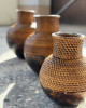 印尼手工藤編拼接木頭花瓶-深棕色 (VA03)